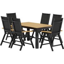 Ruokailuryhmä ulos Venture Home, musta Panama-pöytä 150x90cm + 6 mustaa Panama-tuolia