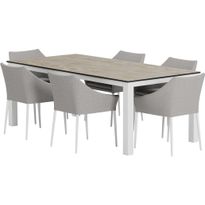Ruokailuryhmä ulos Venture Home, harmaa Llama-pöytä 205x100cm + 6 harmaata Spoga-tuolia