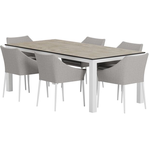Ruokailuryhmä ulos Venture Home, harmaa Llama-pöytä 205x100cm + 6 harmaata Spoga-tuolia