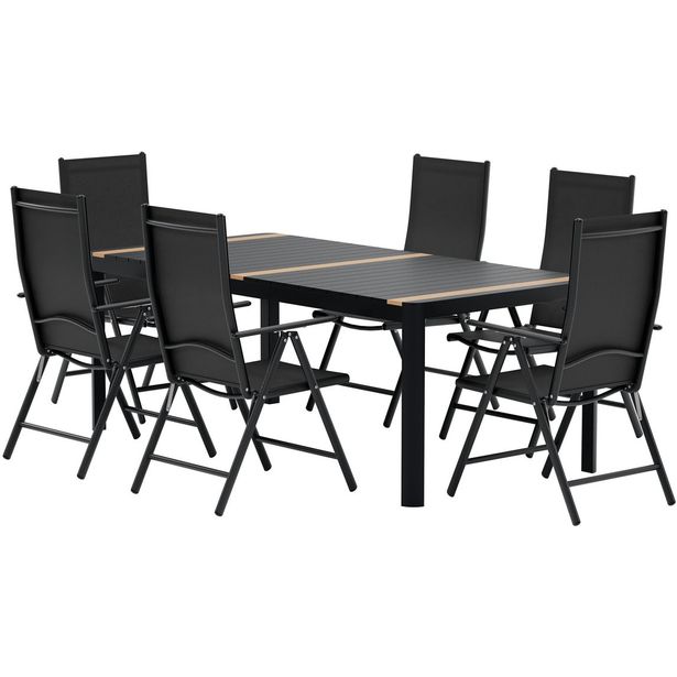 Ruokailuryhmä ulos Venture Home, musta Togo-pöytä 200x100cm + 6 mustaa Break-tuolia