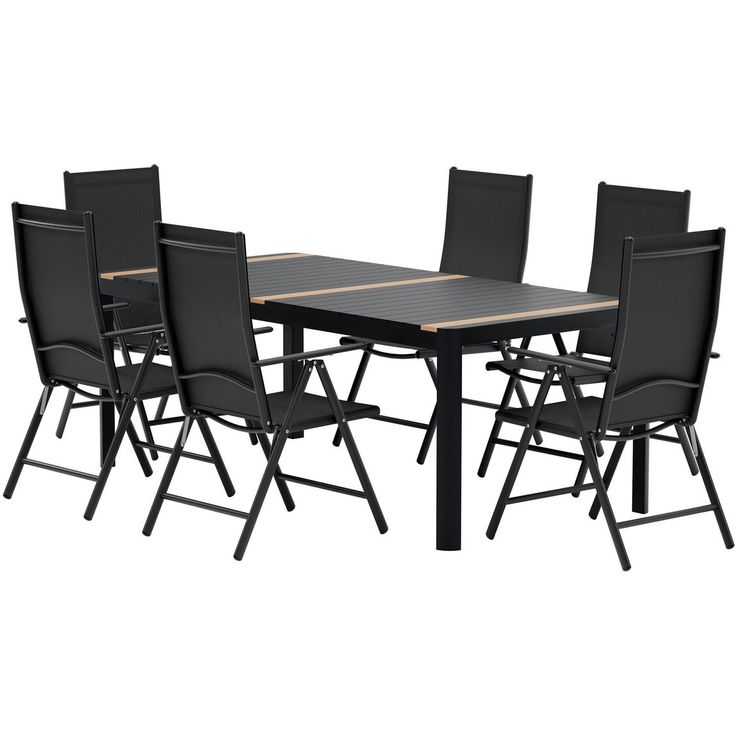 Ruokailuryhmä ulos Venture Home, musta Togo-pöytä 200x100cm + 6 mustaa Break-tuolia