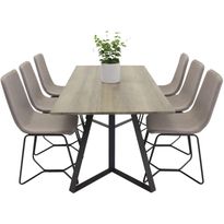 Ruokailuryhmä Venture Home, 180x90cm ruskea Marina-pöytä + 6 harmaata X-tuolia