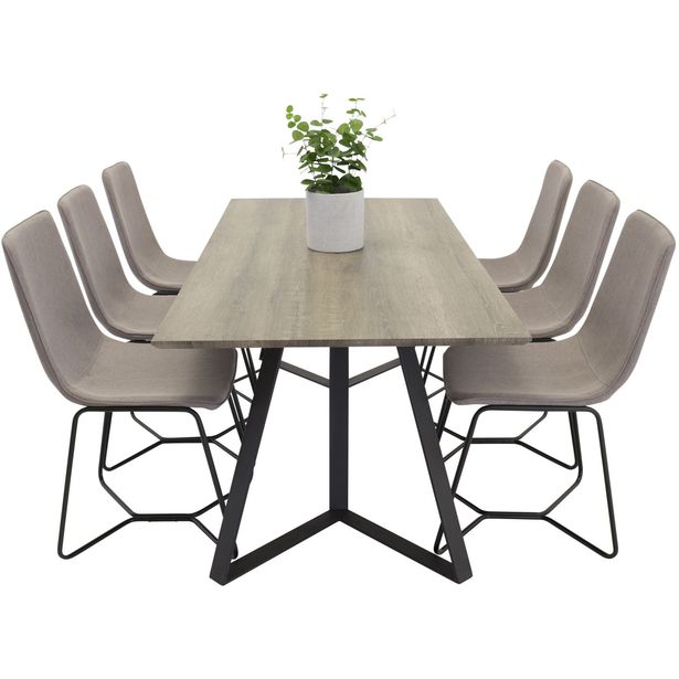 Ruokailuryhmä Venture Home, 180x90cm ruskea Marina-pöytä + 6 harmaata X-tuolia