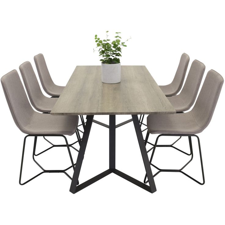Ruokailuryhmä Venture Home, 180x90cm ruskea Marina-pöytä + 6 harmaata X-tuolia