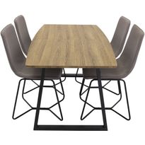 Jatkettava ruokailuryhmä Venture Home, 160/200x85cm pähkinänruskea Inca-pöytä + 4 harmaata X-tuolia