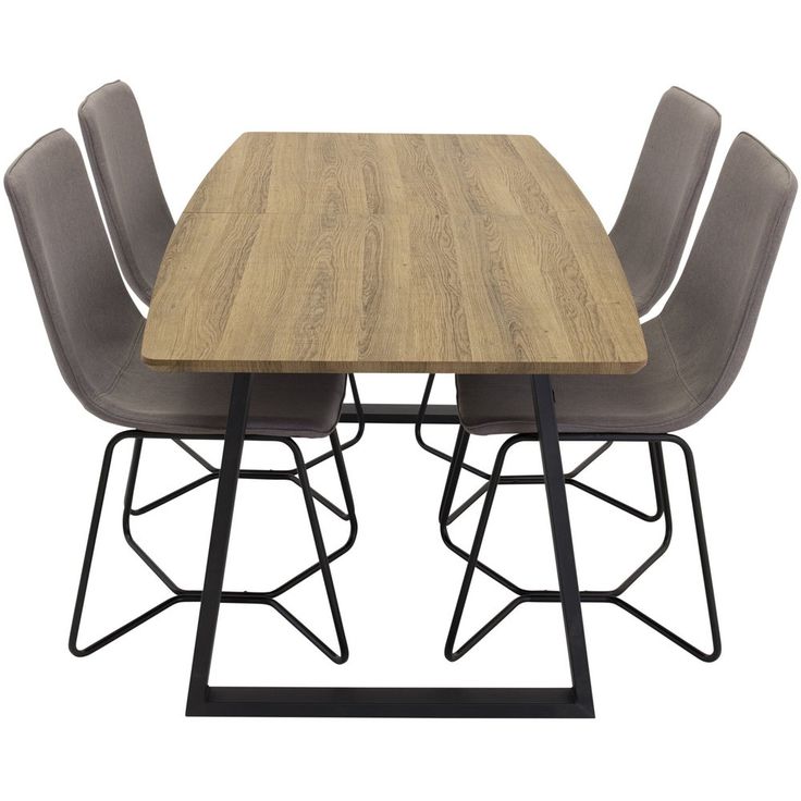 Jatkettava ruokailuryhmä Venture Home, 160/200x85cm pähkinänruskea Inca-pöytä + 4 harmaata X-tuolia
