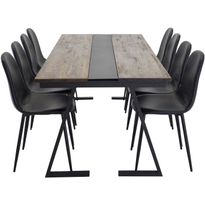 Ruokailuryhmä Venture Home, 200x90cm Jakarta-pöytä + 8 mustaa Polar-tuolia, keinonahka