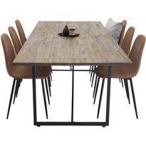 Ruokailuryhmä Venture Home, 250x100cm ruskea Padang-pöytä + 6 ruskeaa Polar-tuolia, keinonahka