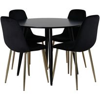 Ruokailuryhmä Venture Home, ⌀100cm musta Plaza-pöytä + 4 mustaa Polar-tuolia