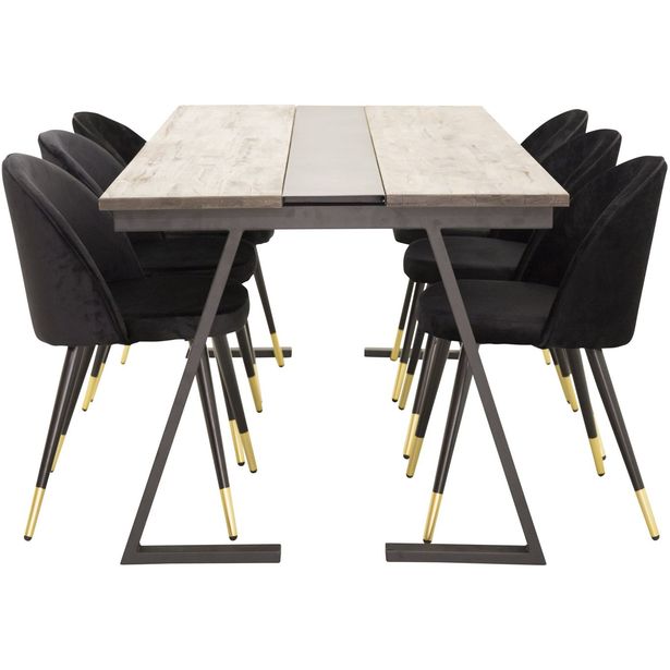 Ruokailuryhmä Venture Home, 200x90cm Jakarta-pöytä + 6 Velvet-tuolia, sametti