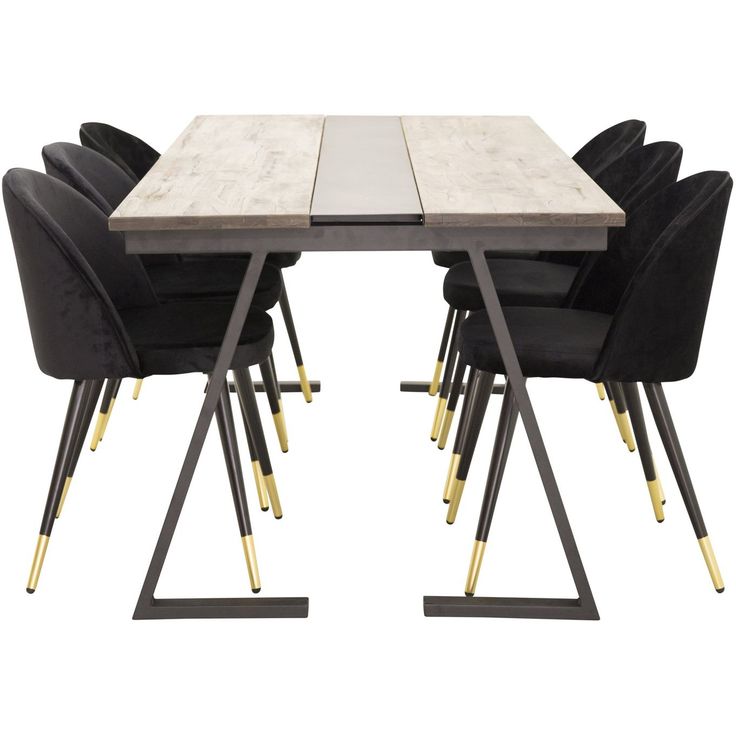 Ruokailuryhmä Venture Home, 200x90cm Jakarta-pöytä + 6 Velvet-tuolia, sametti