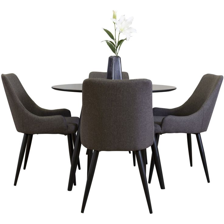 Ruokailuryhmä Venture Home, ⌀100cm musta Plaza-pöytä + 4 tummanharmaata Plaza-tuolia
