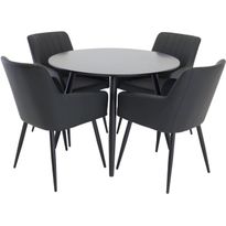 Ruokailuryhmä Venture Home, ⌀100cm musta Plaza-pöytä + 4 mustaa Comfort PU -tuolia