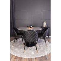 Pyöreä ruokailuryhmä Venture Home, Ø106cm harmaa Razzia-pöytä + 4 mustaa Velvet-tuolia