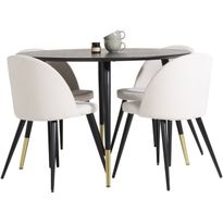 Ruokailuryhmä Venture Home, ⌀115cm musta Dipp-ruokapöytä + 4 Velvet-tuolia, beige