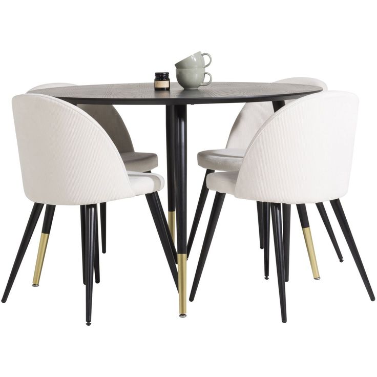 Ruokailuryhmä Venture Home, ⌀115cm musta Dipp-ruokapöytä + 4 Velvet-tuolia, beige