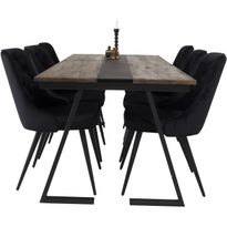 Ruokailuryhmä Venture Home, 200x90cm Jakarta-pöytä + 6 Velvet Deluxe -tuolia, sametti