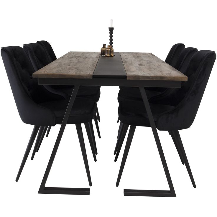 Ruokailuryhmä Venture Home, 200x90cm Jakarta-pöytä + 6 Velvet Deluxe -tuolia, sametti