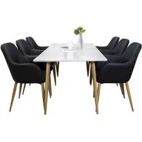 Ruokailuryhmä Venture Home, 180x90cm Polar-pöytä + 6 mustaa Comfort-tuolia, keinonahka
