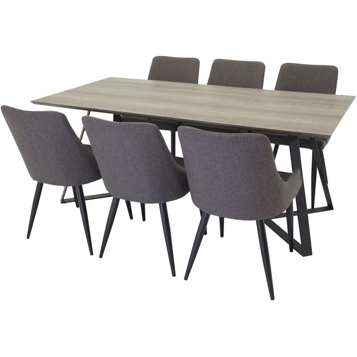 Ruokailuryhmä Venture Home, 180x90cm harmaa/musta Marina-pöytä + 6 tummanharmaata Plaza-tuolia