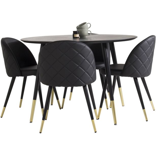 Ruokailuryhmä Venture Home, ⌀115cm musta Dipp-ruokapöytä + 4 Velvet-tuolia, musta