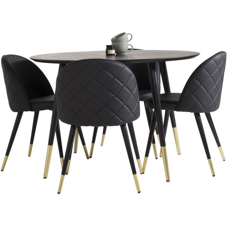 Ruokailuryhmä Venture Home, ⌀115cm musta Dipp-ruokapöytä + 4 Velvet-tuolia, musta