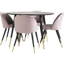 Ruokailuryhmä Venture Home, ⌀115cm musta Dipp-ruokapöytä + 4 Velvet-tuolia