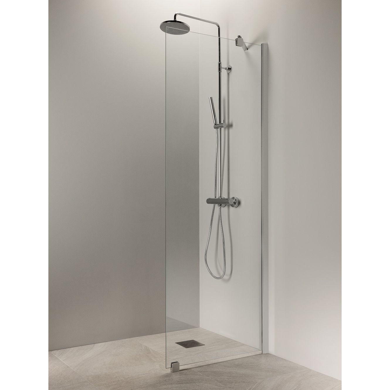 Suihkuseinä Vihtan Puro 6, 700 mm, kirkas lasi, matta alumiini