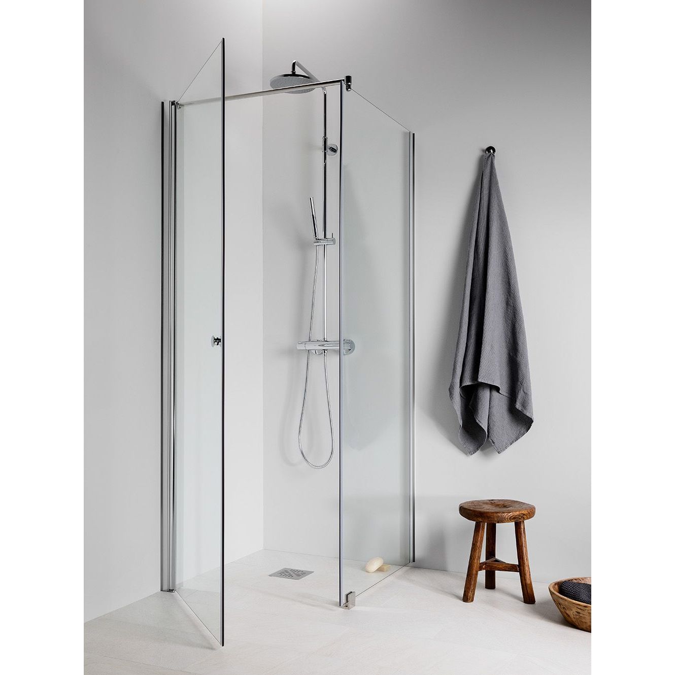 Suihkukulma Vihtan Ocean 3+6 700/850mm, kiinteä + kääntyvä suora, kirkas lasi