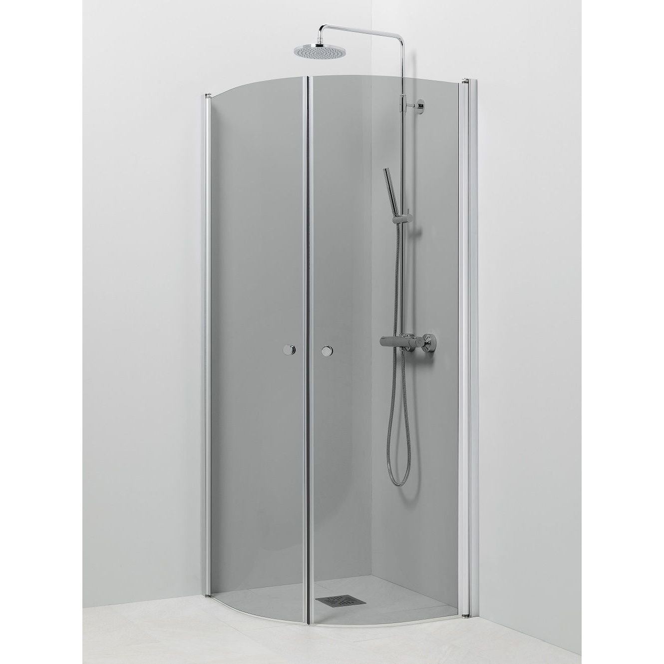 Suihkukulma Vihtan Pisara 4+4, 700/700mm, kääntyvä, kaareva harmaa lasi