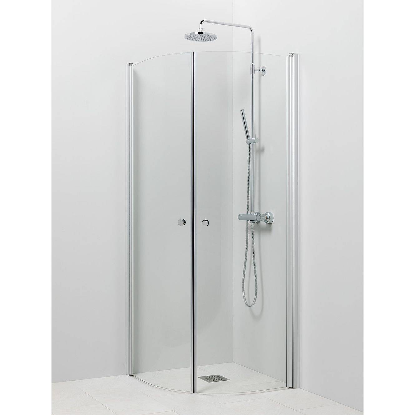 Suihkukulma Vihtan Pisara 4+4, 700/900mm, kääntyvä, kaareva kirkas lasi