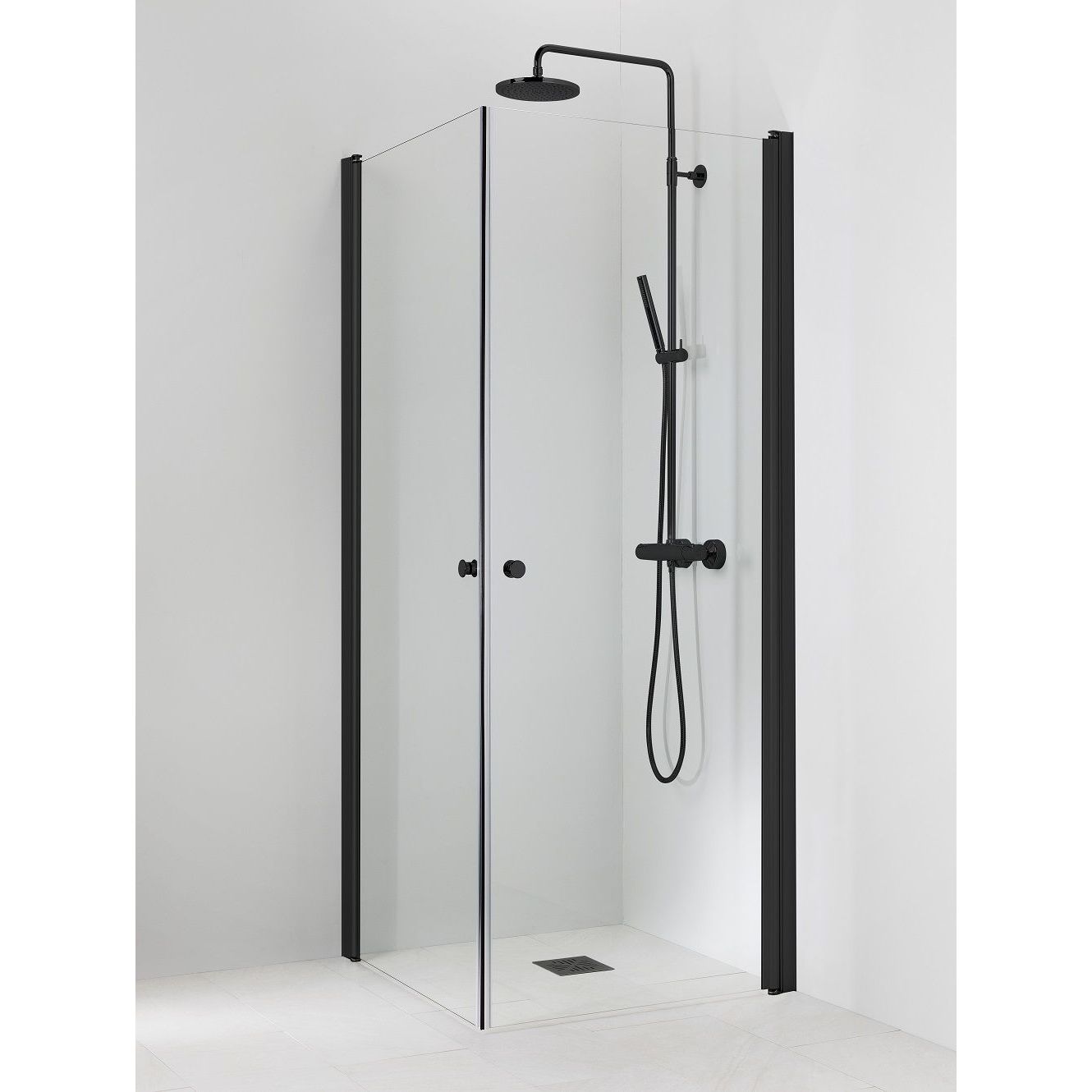 Suihkukulma Vihtan Pisara 3+3, 800x900mm, kirkas lasi, musta alumiini