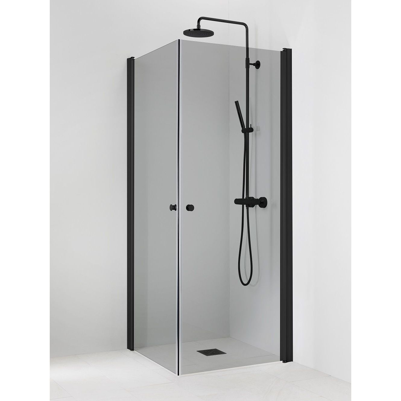 Suihkukulma Vihtan Pisara 3+3, 800x900mm, harmaa lasi, musta alumiini