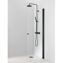 Suihkuseinä Vihtan Pisara 3, 900x2015mm, kirkas lasi, musta alumiini, kääntyvä, Verkkokaupan poistotuote