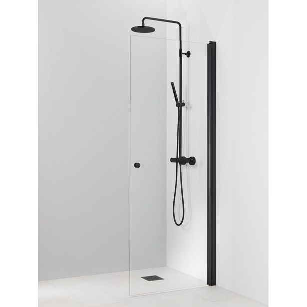 Suihkuseinä Pisara 3 900x2015mm kirkas lasi musta alumiini kääntyvä