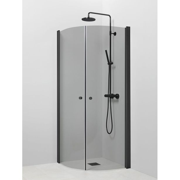 Suihkukulma Pisara 4+4 900x900mm harmaa lasi musta alumiini kaareva