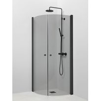 Suihkukulma Vihtan Pisara 4+4, 900x900mm, harmaa lasi, musta alumiini, kaareva, Verkkokaupan poistotuote