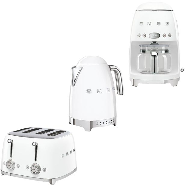 Tuotepaketti Smeg - leivänpaahdin TSF03, vedenkeitin KLF04 1,7 l ja kahvinkeitin DCF02 ,valkoinen