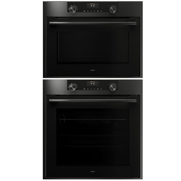 Pyrolyysiuuni ja mikroaaltouuni Asko OP8664B + OCM8464B, 59,5cm, musta