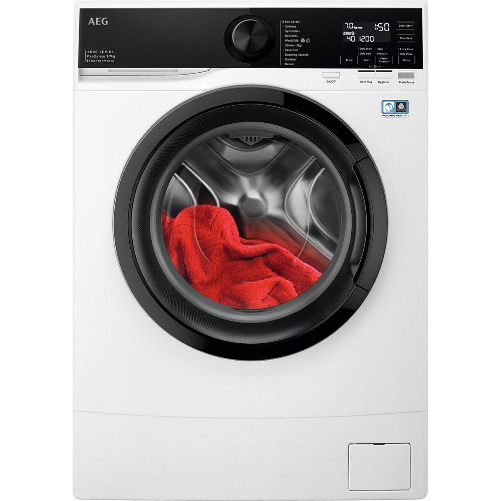 Edestä täytettävä pesukone AEG LSR626O74O, 60cm, 7kg, 1400rpm, valkoinen