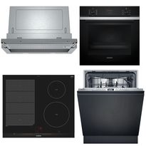 Keittiön kodinkonepaketti Siemens, sis. uuni HB234ABS3F, induktioliesitaso EX675LEC1E, astianpesukone SX73HX03VE ja liesituuletin LI67RB531