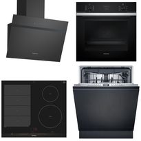 Keittiön kodinkonepaketti Siemens, sis. uuni HB234ABS3F, induktioliesitaso EX675LEC1E, astianpesukone SX73HX03VE ja liesituuletin LC65KDK60, musta