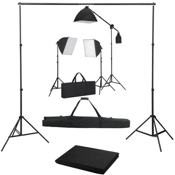 Valokuvastudiosarja 10 softbox valoilla ja taustakankaalla