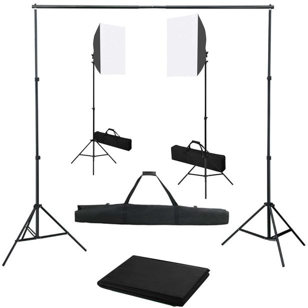 Valokuvastudiosarja 6 softbox valoilla ja taustakankaalla