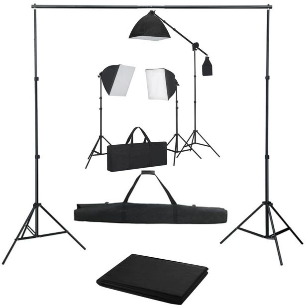 Valokuvastudiosarja 8 softbox valoilla ja taustakankaalla