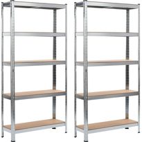 Varastohyllyt 2 kpl hopea 90x30x180 cm teräs ja MDF