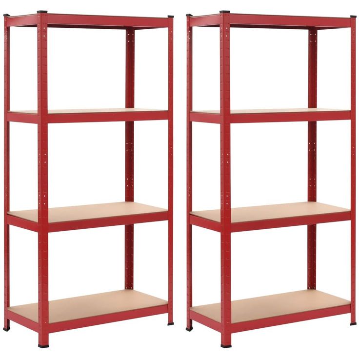 Varastohyllyt 2 kpl punainen 80x40x160 cm teräs ja MDF