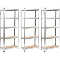 Varastohyllyt 3 kpl hopea 75x30x172 cm teräs ja MDF