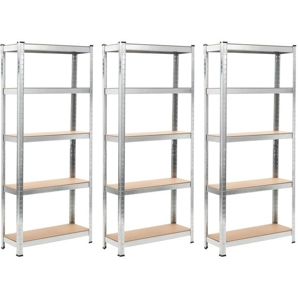 Varastohyllyt 3 kpl hopea 75x30x172 cm teräs ja MDF