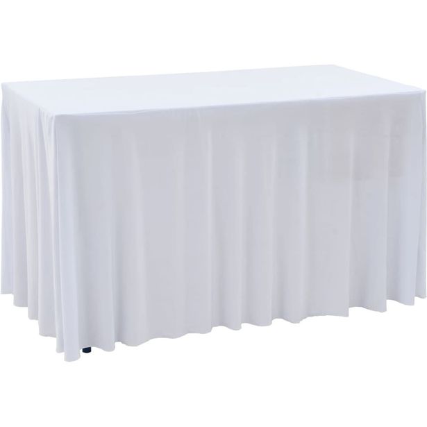 Venyvät pöytäliinat 2 kpl helmalla 120x60,5x74 cm valkoinen_1